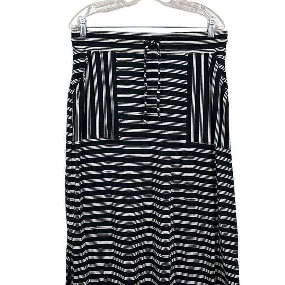 T by Talbots Womens Maxi Skirt Striped Stretch Drawstring Pockets Black White M - Picture 2 of 6